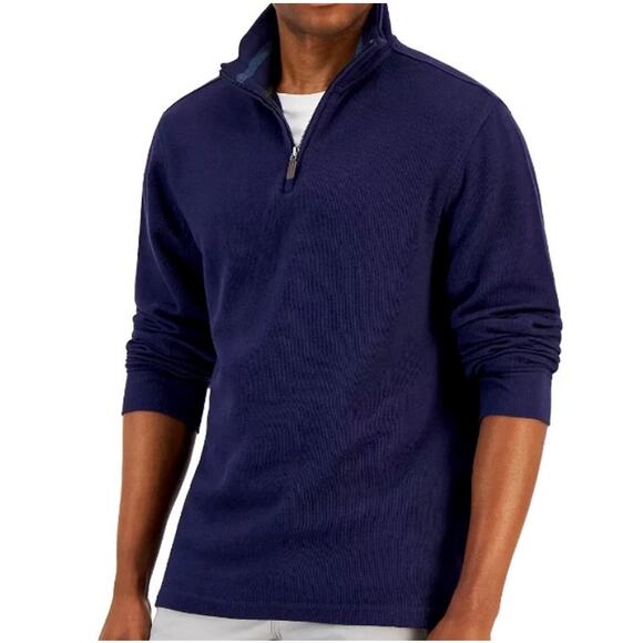 Club Room French Rib Quarter Zip Sweater Pullover Navy Blue Mens Size XL - $60 - Picture 1 of 10